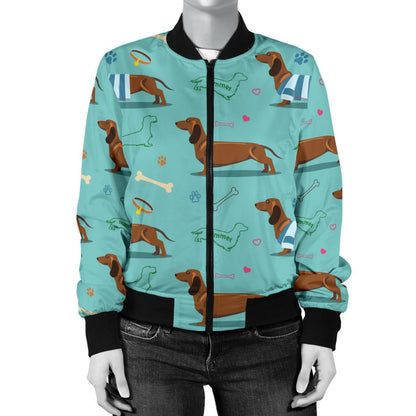 Dachshund Paw Decorative Print Pattern Women Casual Bomber Jacket
