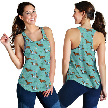 Dachshund Paw Decorative Print Pattern Women Racerback Tank Top