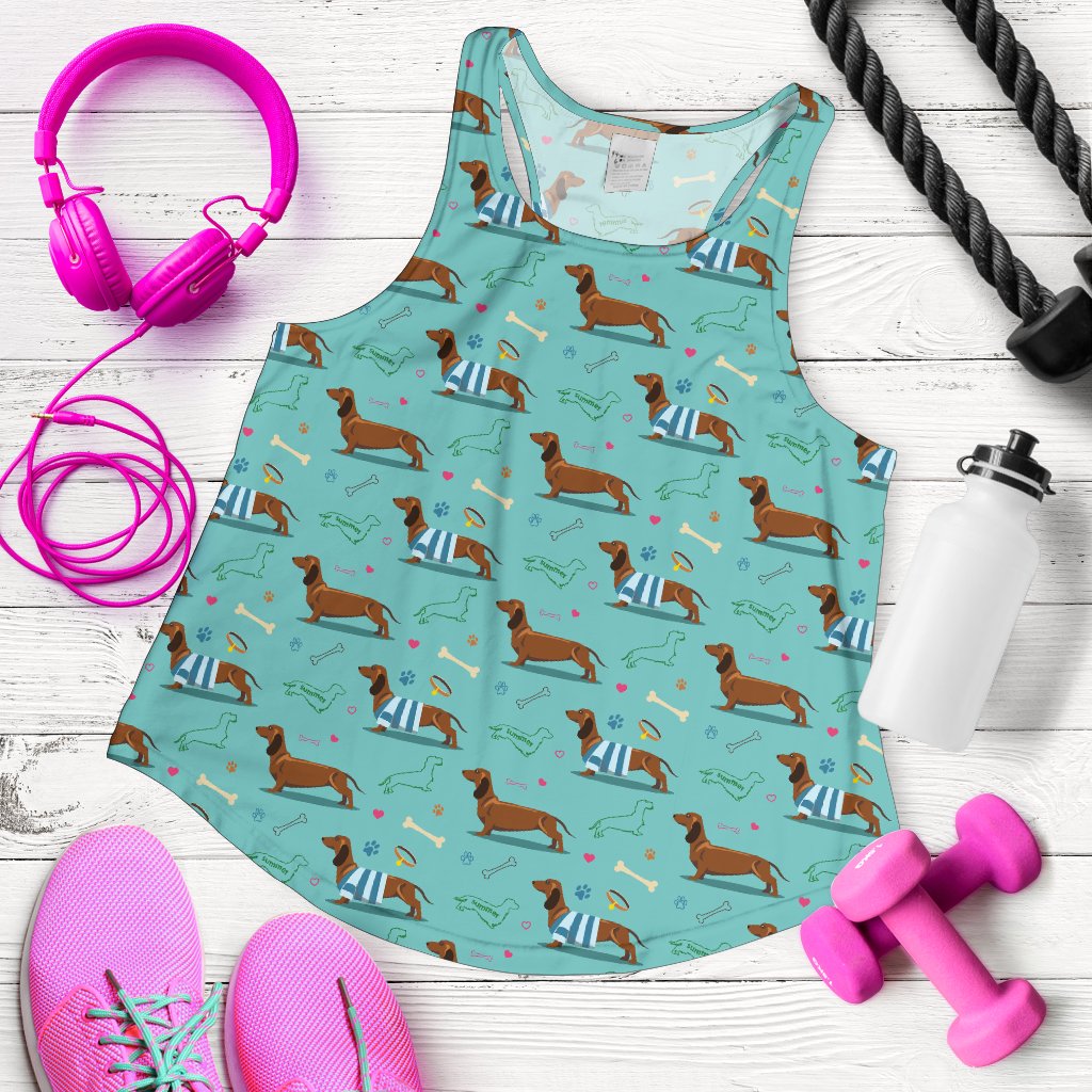 Dachshund Paw Decorative Print Pattern Women Racerback Tank Top