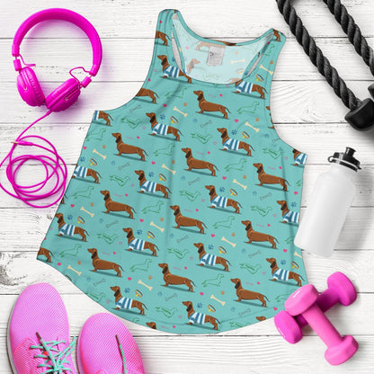 Dachshund Paw Decorative Print Pattern Women Racerback Tank Top