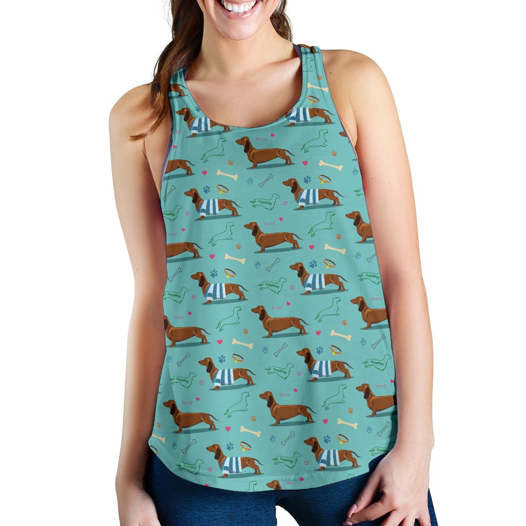 Dachshund Paw Decorative Print Pattern Women Racerback Tank Top