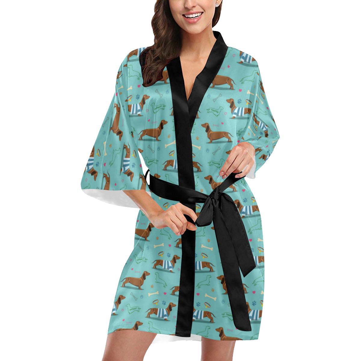Dachshund Paw Decorative Print Pattern Women Short Kimono Robe