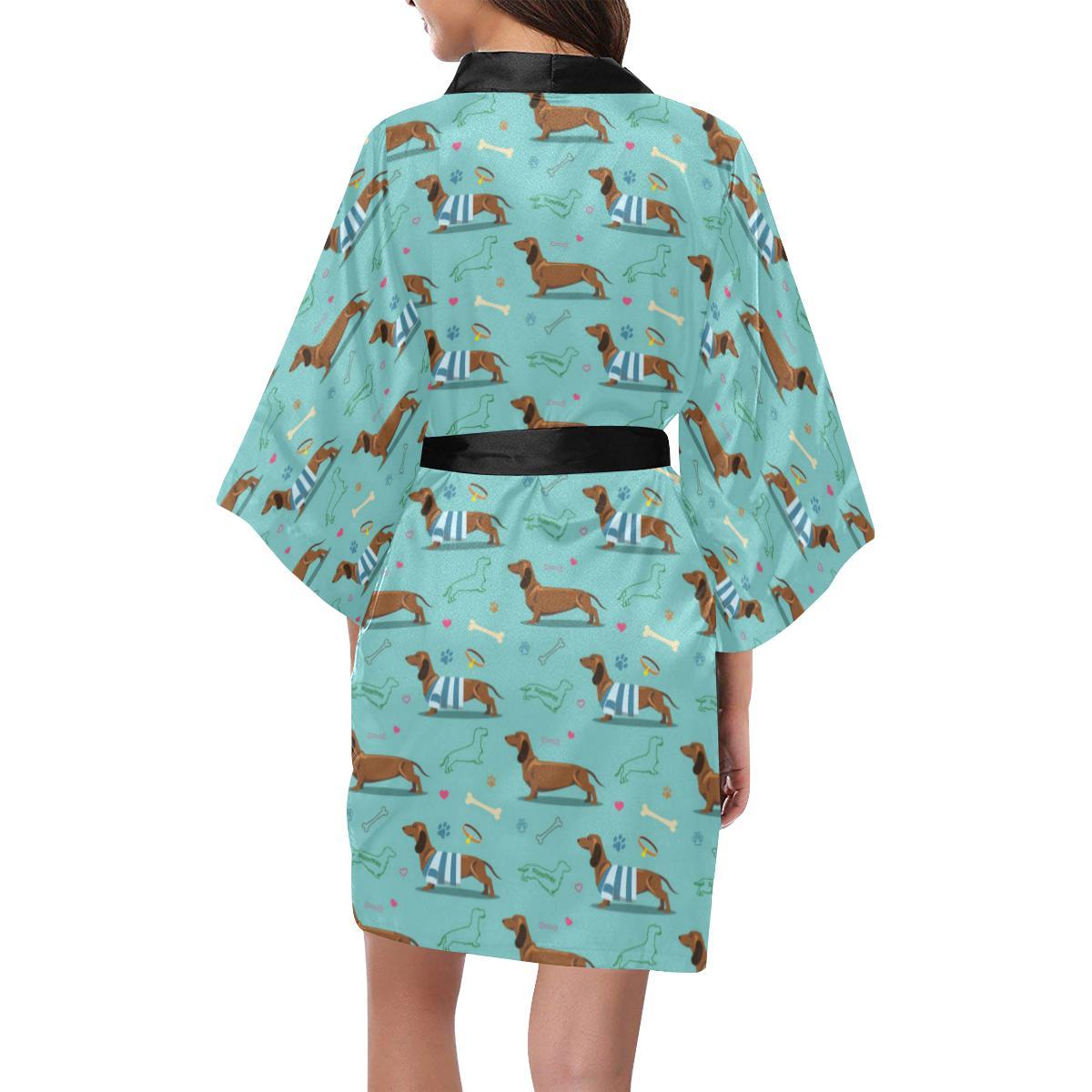 Dachshund Paw Decorative Print Pattern Women Short Kimono Robe