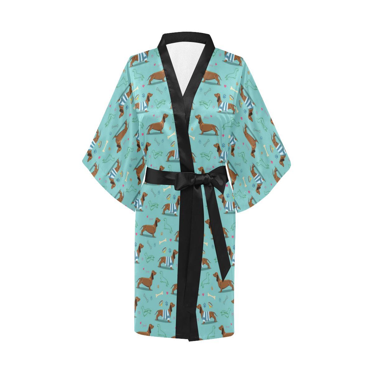Dachshund Paw Decorative Print Pattern Women Short Kimono Robe