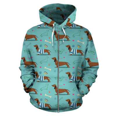 Dachshund Paw Decorative Print Pattern Zip Up Hoodie