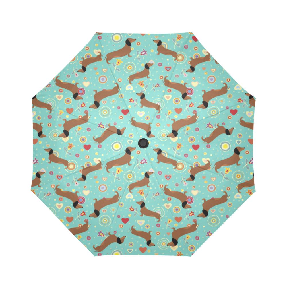 Dachshund with Floral Print Pattern Automatic Foldable Umbrella