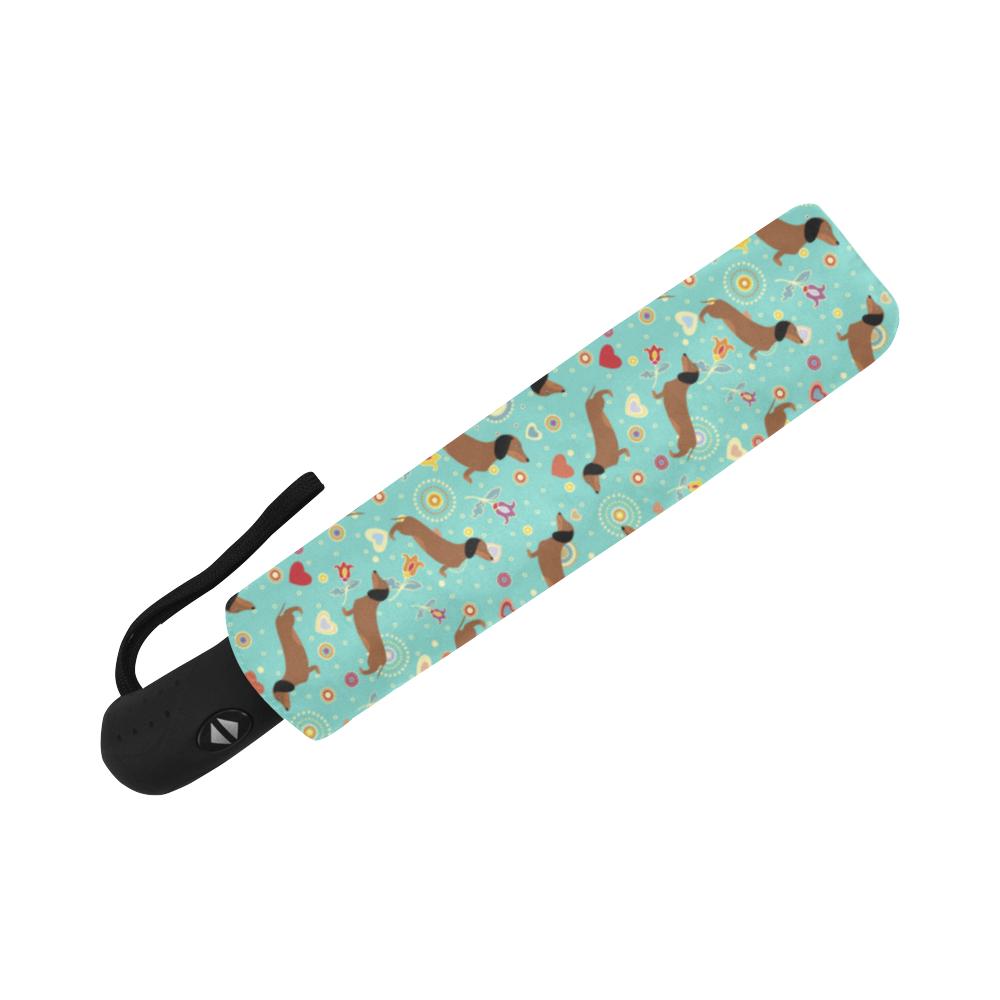 Dachshund with Floral Print Pattern Automatic Foldable Umbrella