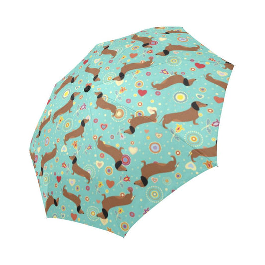 Dachshund with Floral Print Pattern Automatic Foldable Umbrella