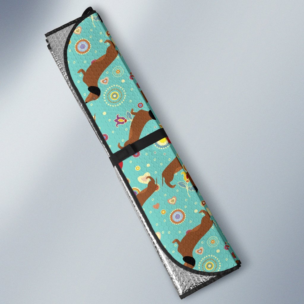 Dachshund with Floral Print Pattern Car Sun Shade For Windshield