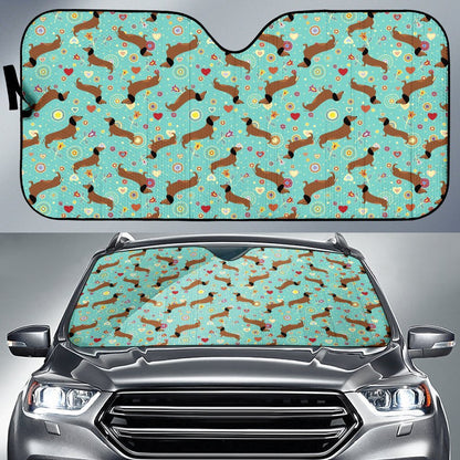 Dachshund with Floral Print Pattern Car Sun Shade For Windshield