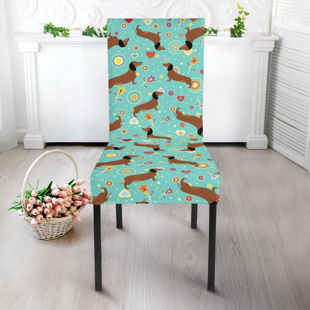 Dachshund with Floral Print Pattern Dinning Chair Slipper-JTAMIGO.COM