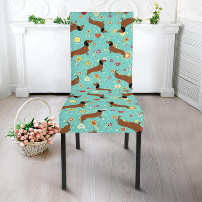 Dachshund with Floral Print Pattern Dinning Chair Slipper-JTAMIGO.COM
