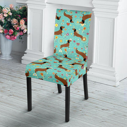 Dachshund with Floral Print Pattern Dinning Chair Slipper-JTAMIGO.COM