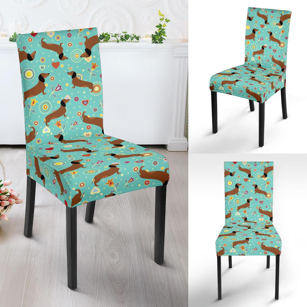 Dachshund with Floral Print Pattern Dinning Chair Slipper-JTAMIGO.COM