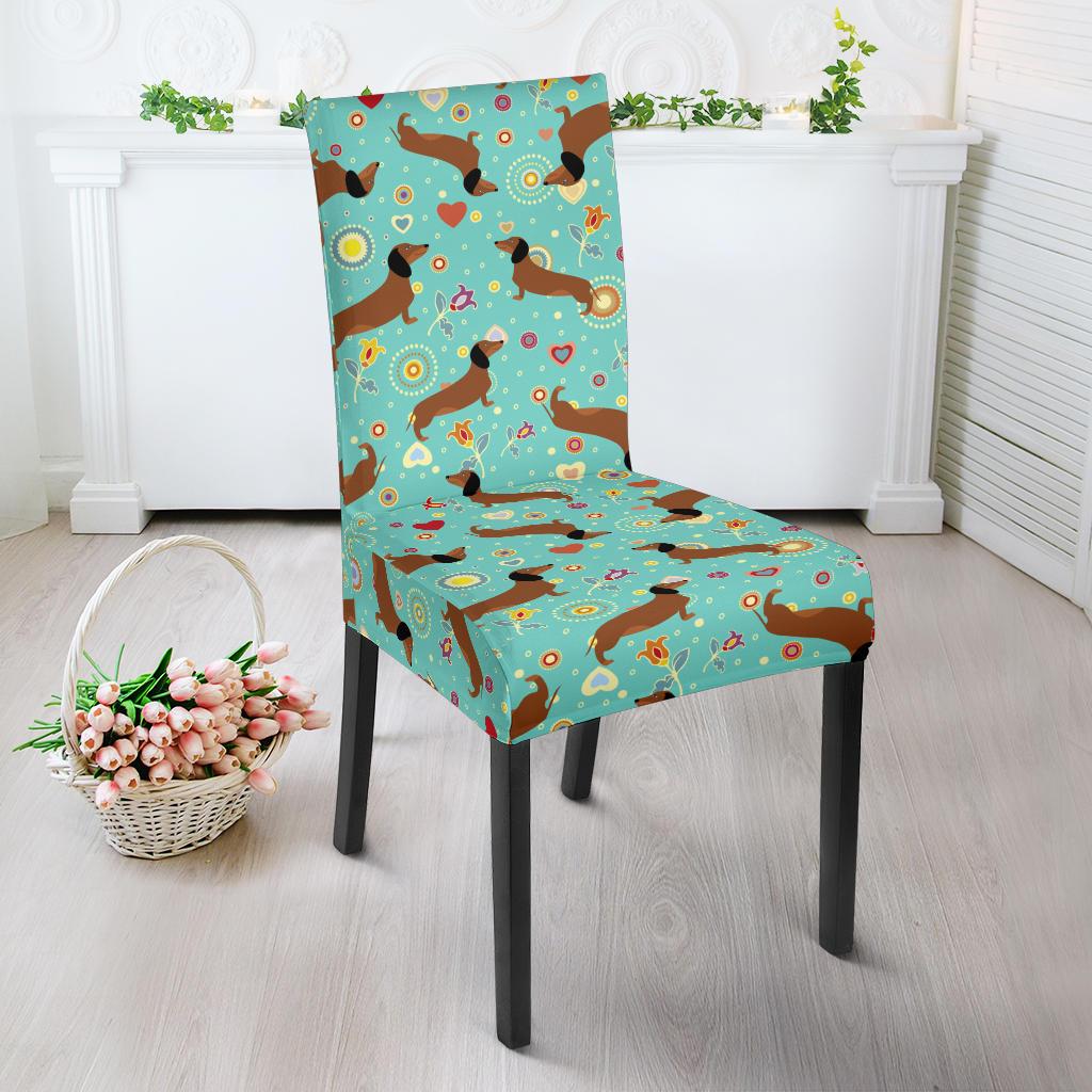 Dachshund with Floral Print Pattern Dinning Chair Slipper-JTAMIGO.COM