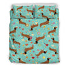 Dachshund With Floral Print Pattern Duvet Cover Bedding Set