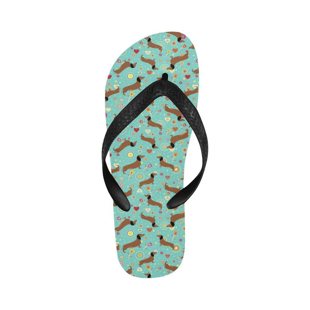 Dachshund with Floral Print Pattern Flip Flops-JTAMIGO.COM
