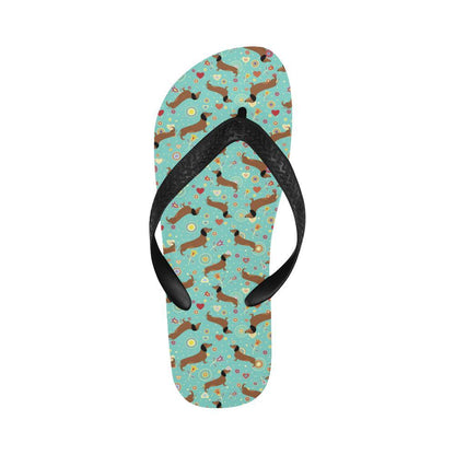 Dachshund with Floral Print Pattern Flip Flops-JTAMIGO.COM