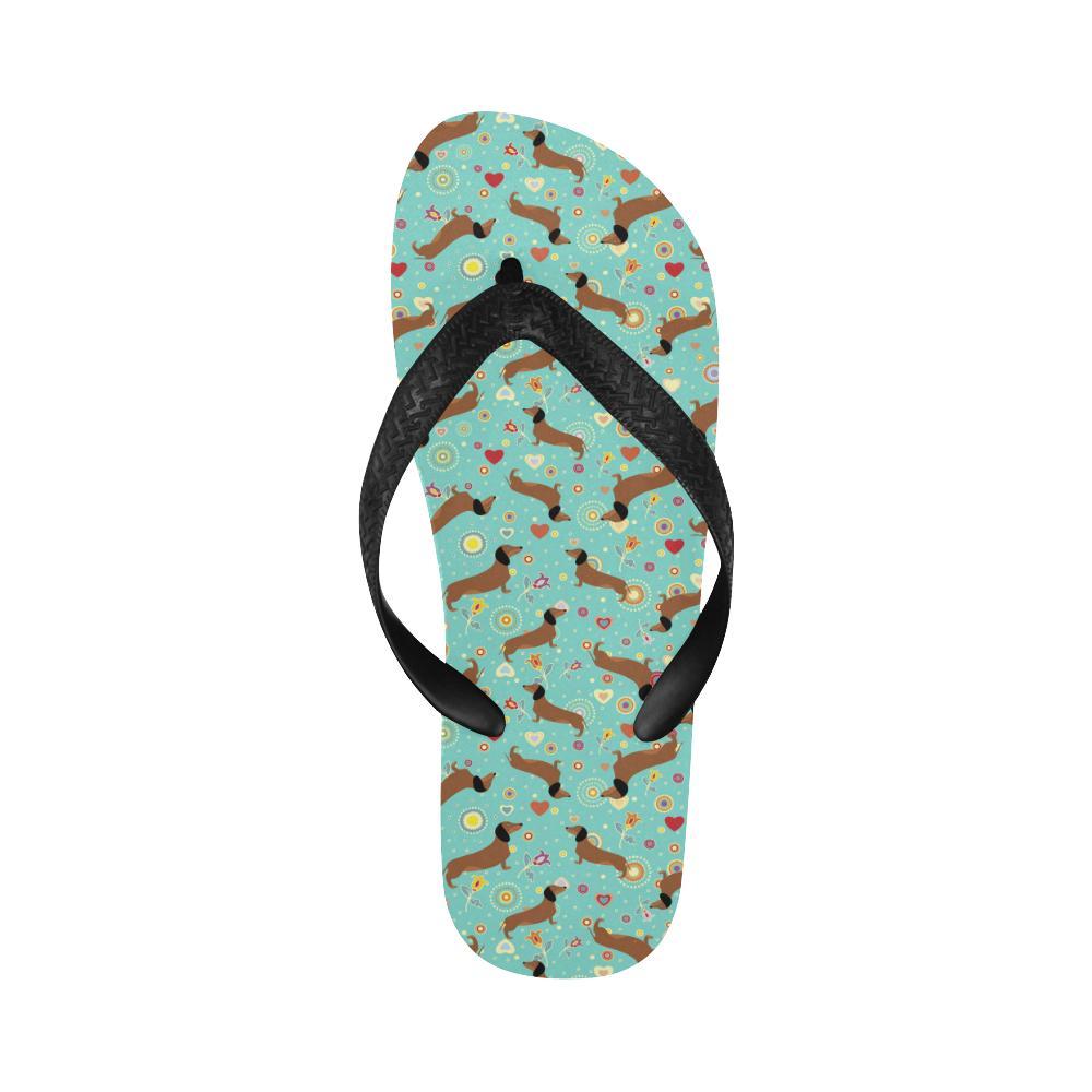 Dachshund with Floral Print Pattern Flip Flops-JTAMIGO.COM