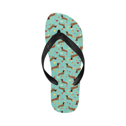 Dachshund with Floral Print Pattern Flip Flops-JTAMIGO.COM