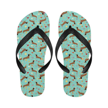 Dachshund with Floral Print Pattern Flip Flops-JTAMIGO.COM