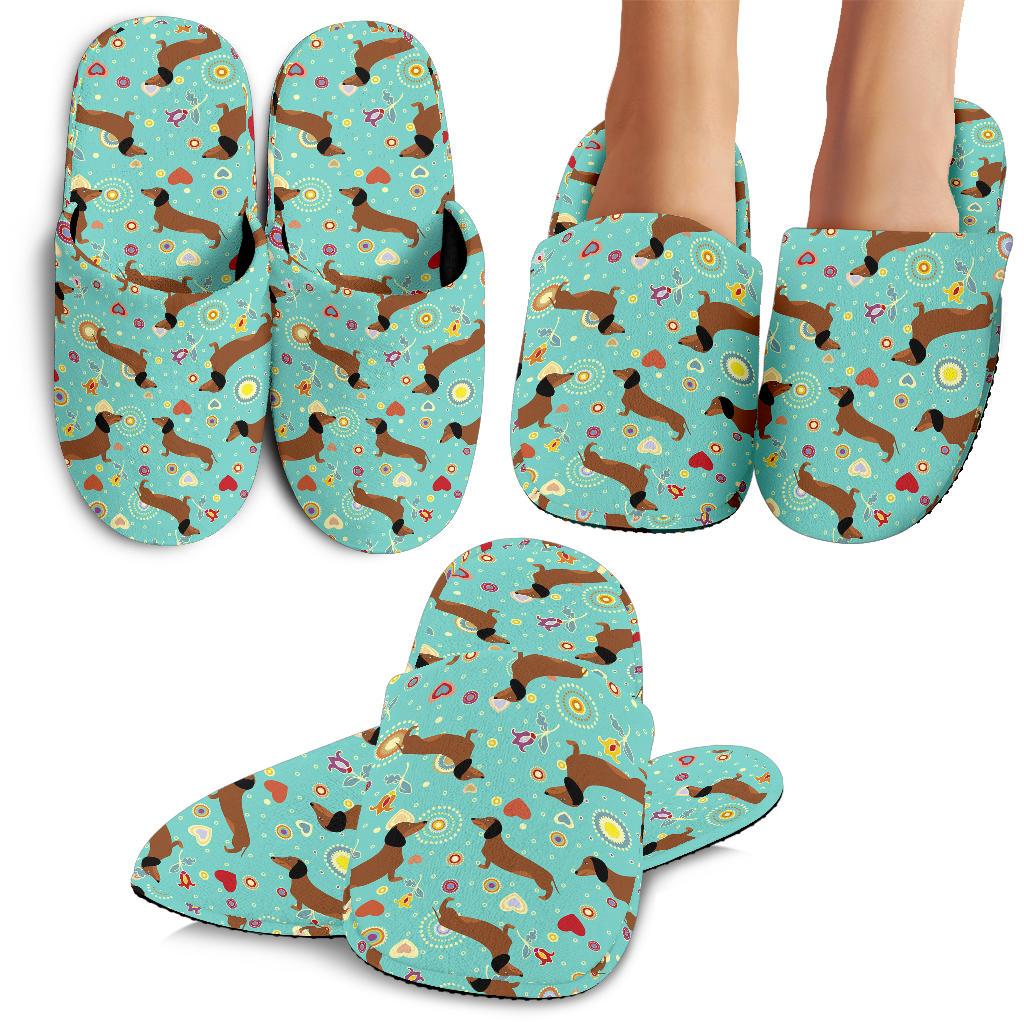 Dachshund with Floral Print Pattern House Slippers