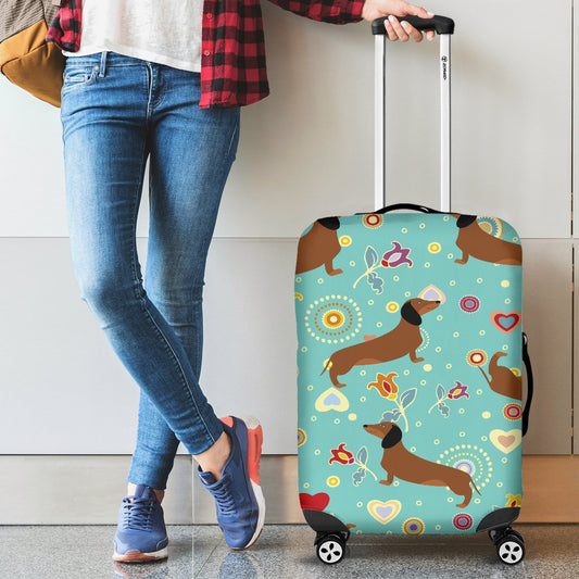 Dachshund With Floral Print Pattern Luggage Cover Protector