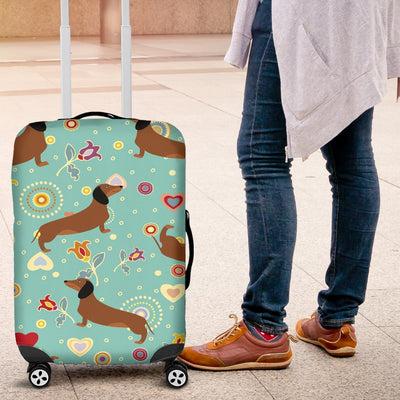 Dachshund With Floral Print Pattern Luggage Cover Protector