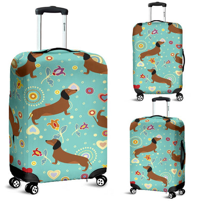 Dachshund With Floral Print Pattern Luggage Cover Protector