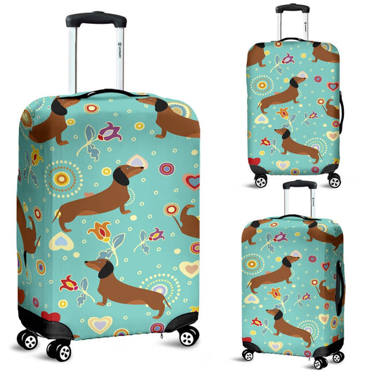 Dachshund With Floral Print Pattern Luggage Cover Protector