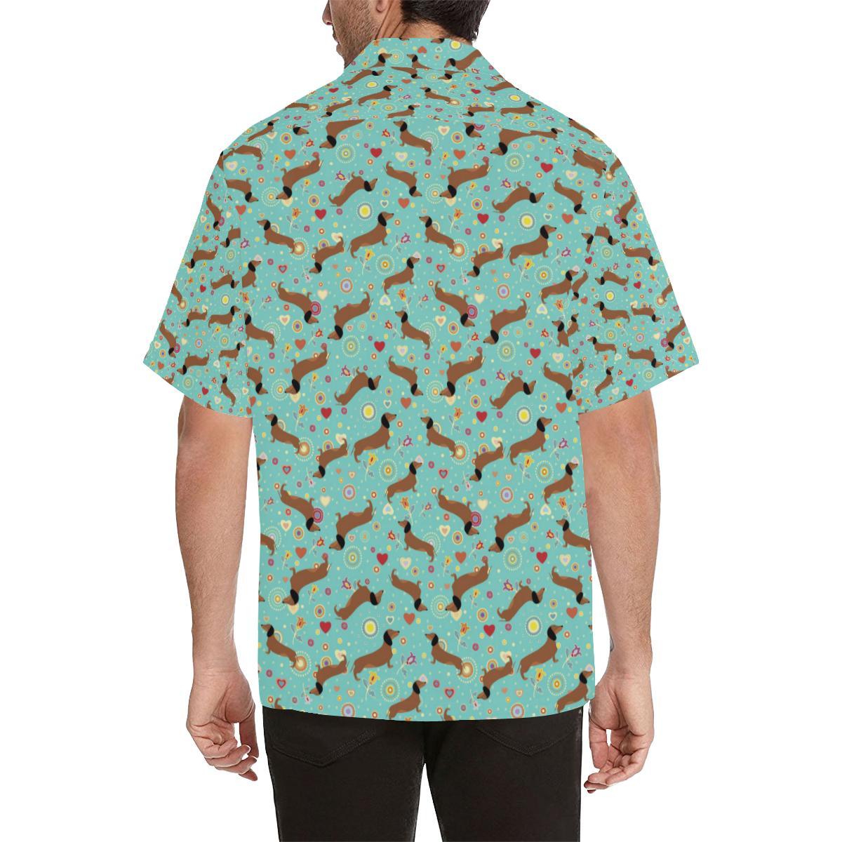 Dachshund with Floral Print Pattern Men Aloha Hawaiian Shirt