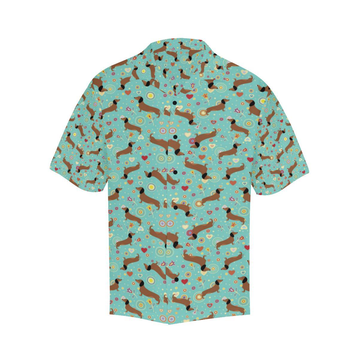 Dachshund with Floral Print Pattern Men Aloha Hawaiian Shirt