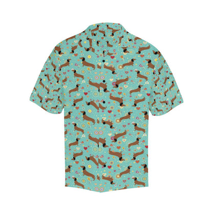 Dachshund with Floral Print Pattern Men Aloha Hawaiian Shirt