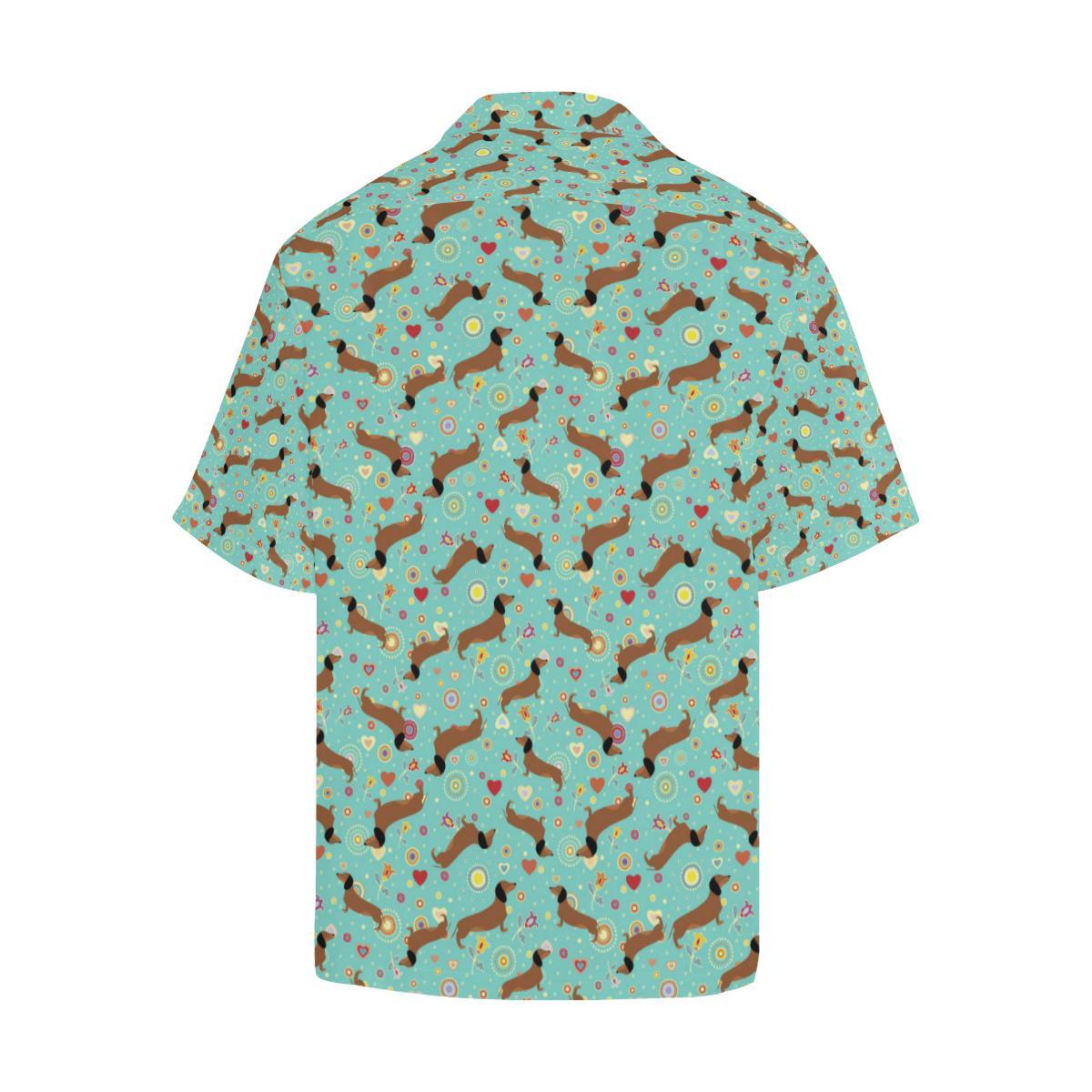 Dachshund with Floral Print Pattern Men Aloha Hawaiian Shirt