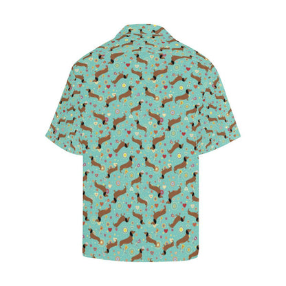 Dachshund with Floral Print Pattern Men Aloha Hawaiian Shirt