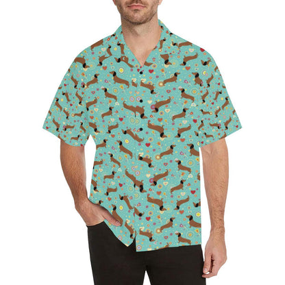 Dachshund with Floral Print Pattern Men Aloha Hawaiian Shirt