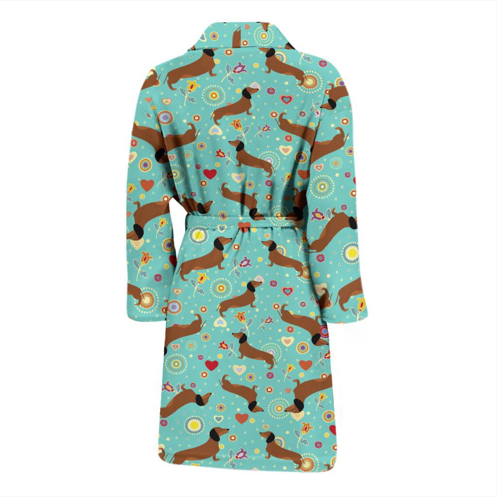 Dachshund with Floral Print Pattern Men Bath Robe-JTAMIGO.COM