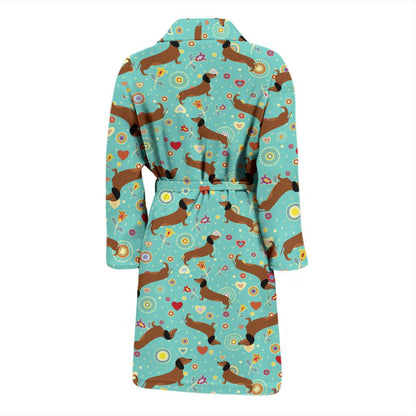 Dachshund with Floral Print Pattern Men Bath Robe-JTAMIGO.COM