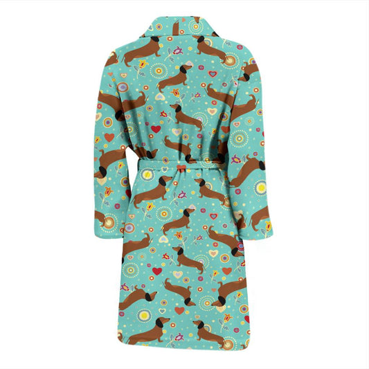 Dachshund with Floral Print Pattern Men Bath Robe-JTAMIGO.COM