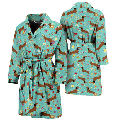 Dachshund with Floral Print Pattern Men Bath Robe-JTAMIGO.COM