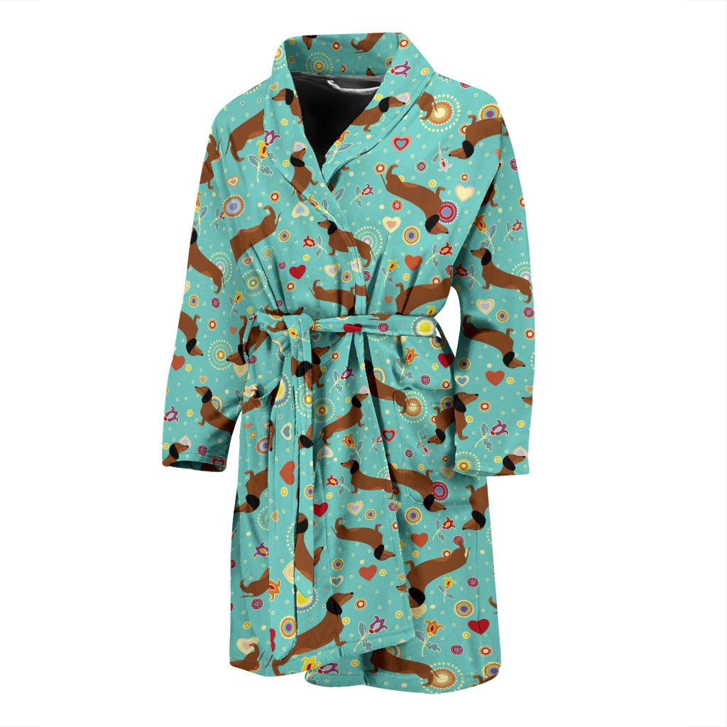 Dachshund with Floral Print Pattern Men Bath Robe-JTAMIGO.COM