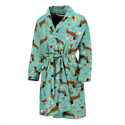 Dachshund with Floral Print Pattern Men Bath Robe-JTAMIGO.COM