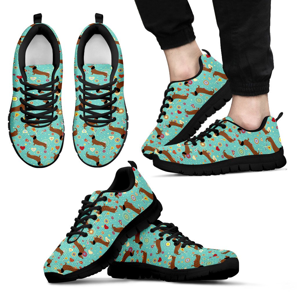 Dachshund with Floral Print Pattern Men Sneakers Shoes