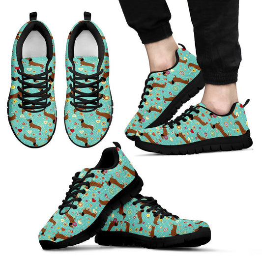 Dachshund with Floral Print Pattern Men Sneakers Shoes