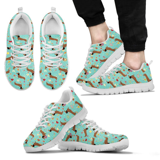 Dachshund with Floral Print Pattern Men Sneakers Shoes