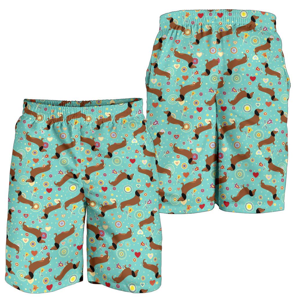 Dachshund with Floral Print Pattern Mens Shorts-JTAMIGO.COM
