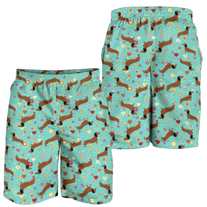 Dachshund with Floral Print Pattern Mens Shorts-JTAMIGO.COM