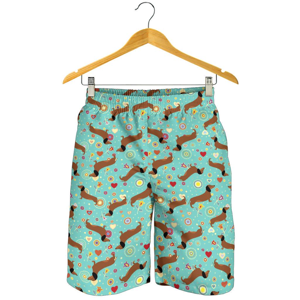 Dachshund with Floral Print Pattern Mens Shorts-JTAMIGO.COM