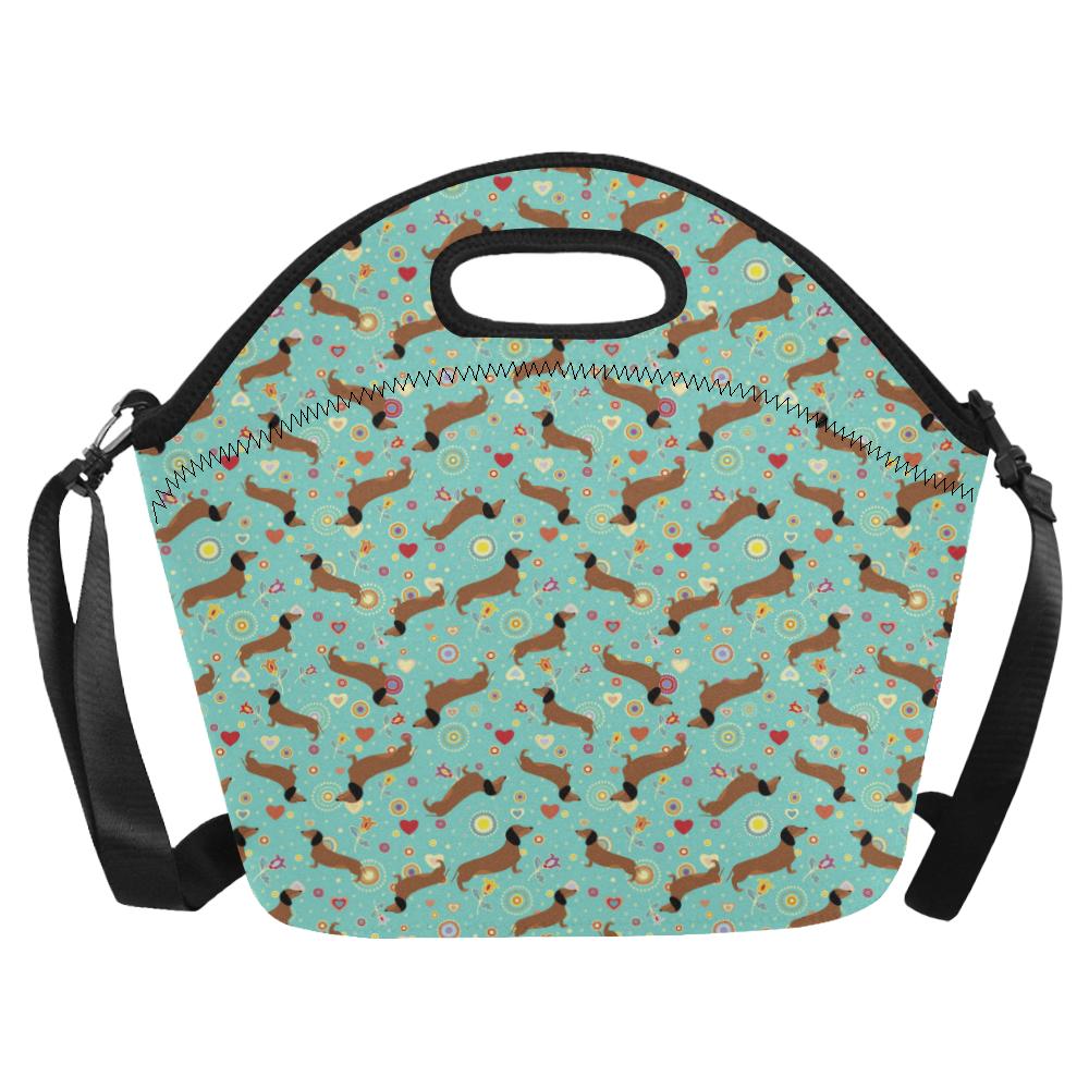 Dachshund with Floral Print Pattern Neoprene Lunch Bag (Model 1669)(Large)-JTAMIGO.COM