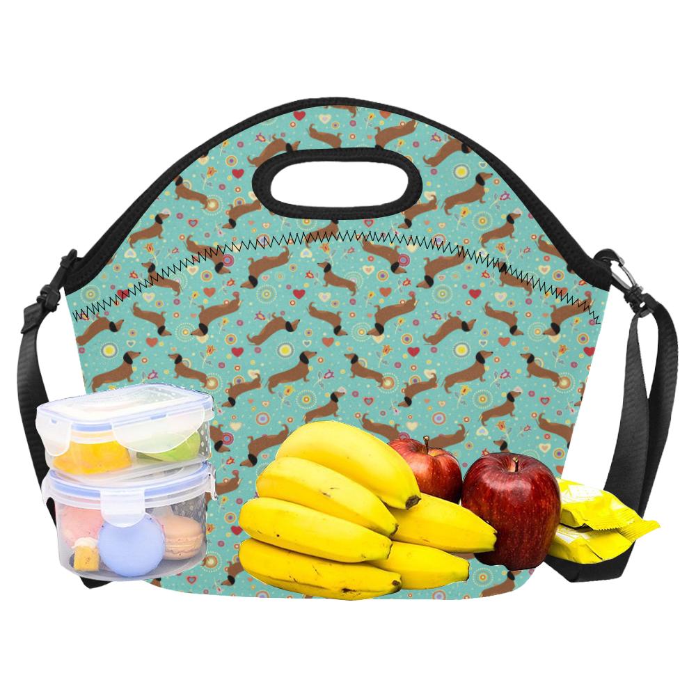 Dachshund with Floral Print Pattern Neoprene Lunch Bag (Model 1669)(Large)-JTAMIGO.COM